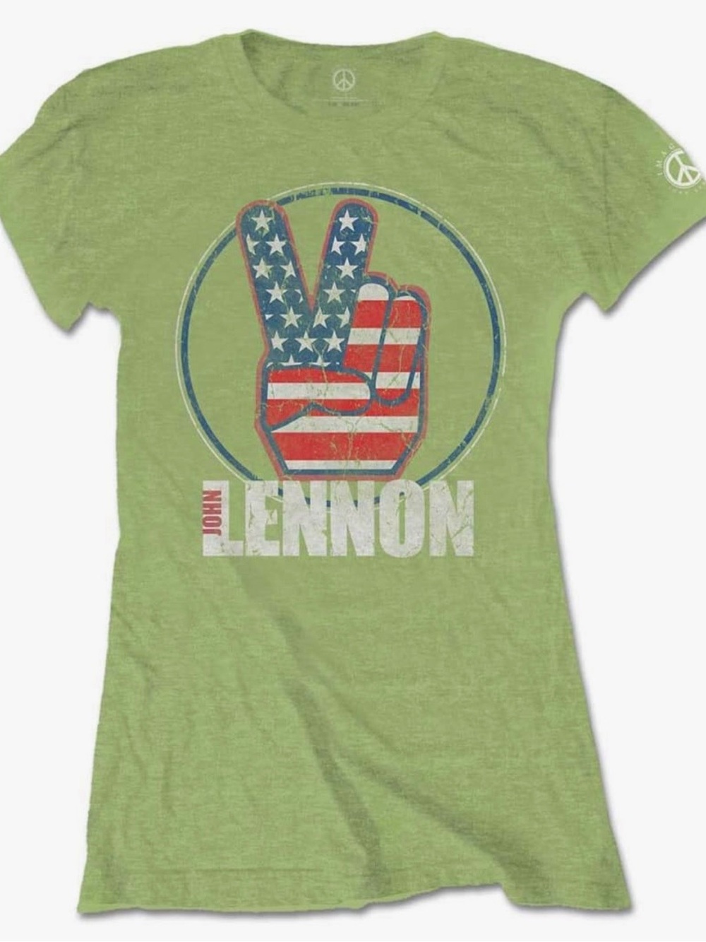 John Lennon Vintage Style Peace Sign Tee Light Lime Green.